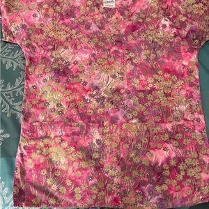 Floral Pink and Purple Scrub Top